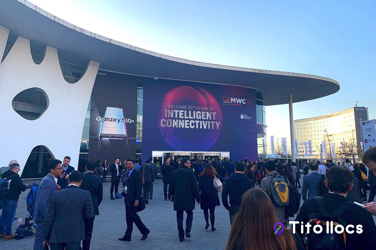 L'entrada del Mobile World Congress a la Fira de Gran Via, el congrés on la fundació té el seu espai expositiu