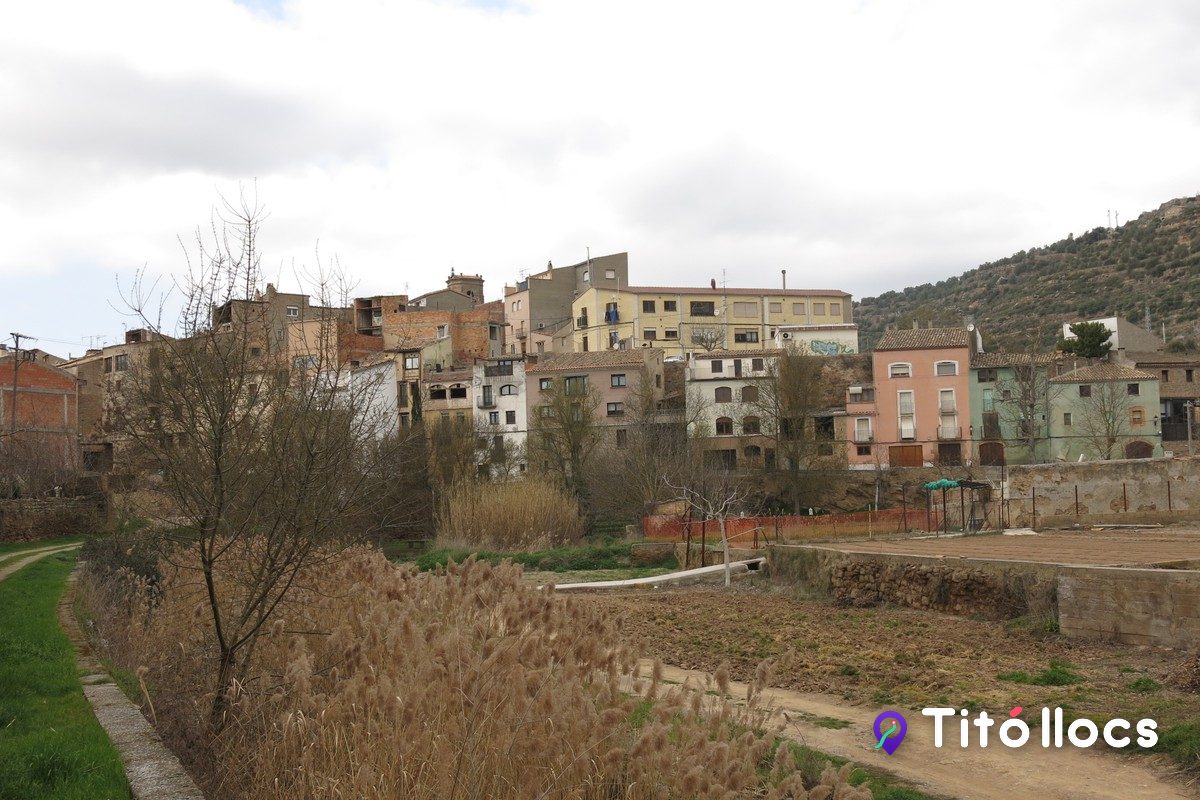 Cases de la vila de Torà vistes des de la riera de Llanera